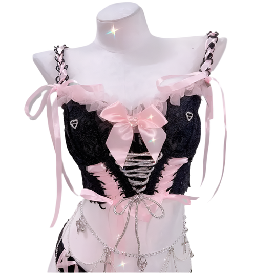 Handmade Pink Laced Tank Top and Bottomz