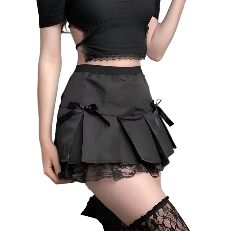 Pleated Mini Skirt with Bows