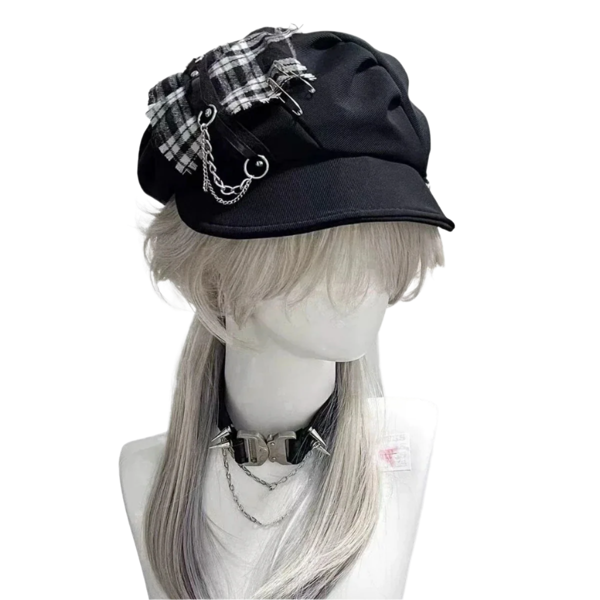 Plaid Patchwork Beret Hat with Brim