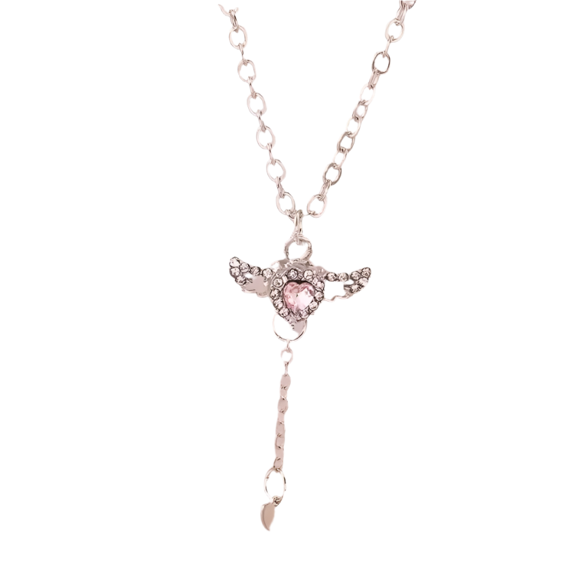 Delicate Crystal Pink Heart Necklacez