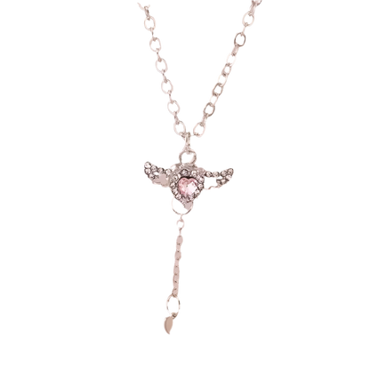 Delicate Crystal Pink Heart Necklacez