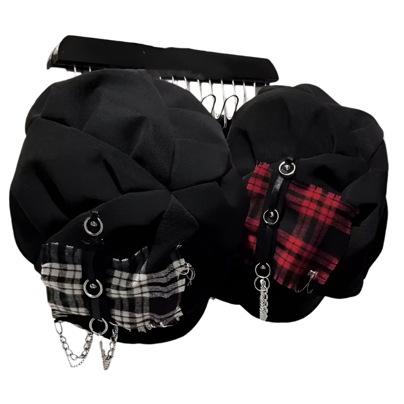 Plaid Patchwork Beret Hat with Brim