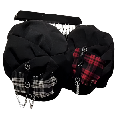 Plaid Patchwork Beret Hat with Brim