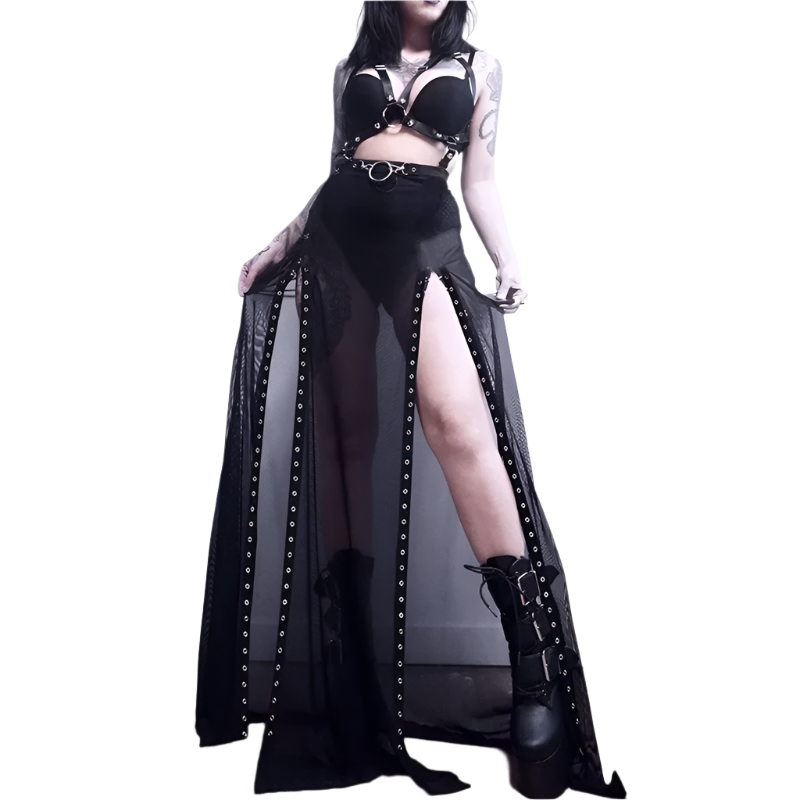 Maxi Mesh Skirt with Large Slitz