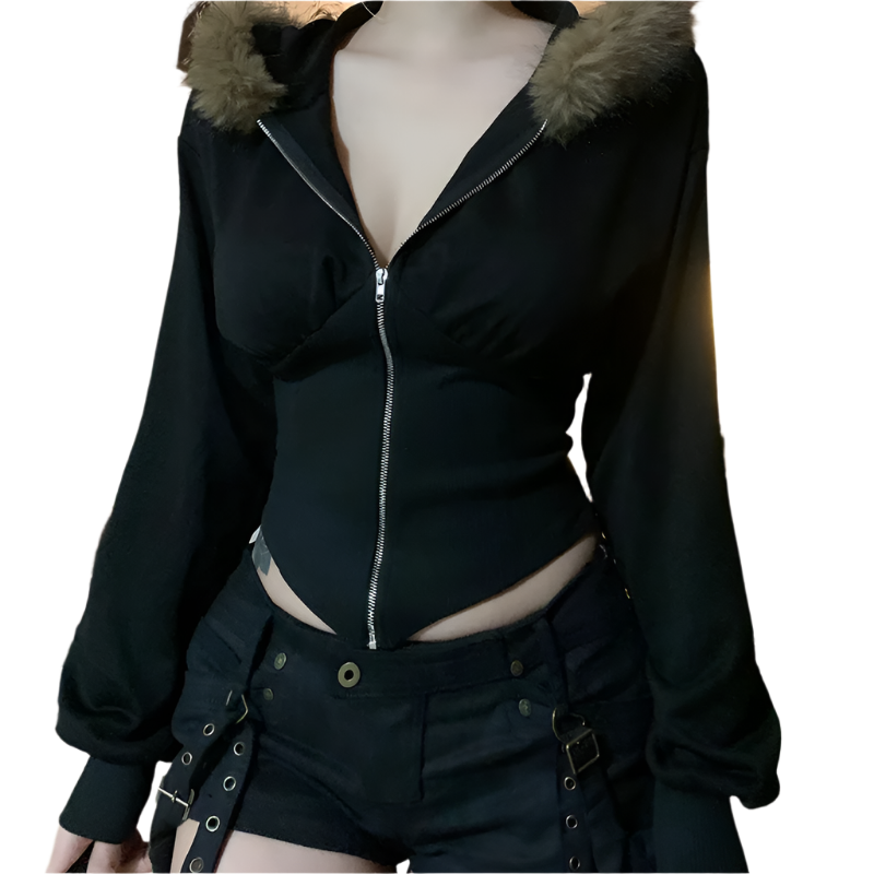 Tight Jacket with Fur Trim Hood