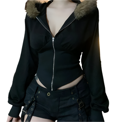 Tight Jacket with Fur Trim Hood