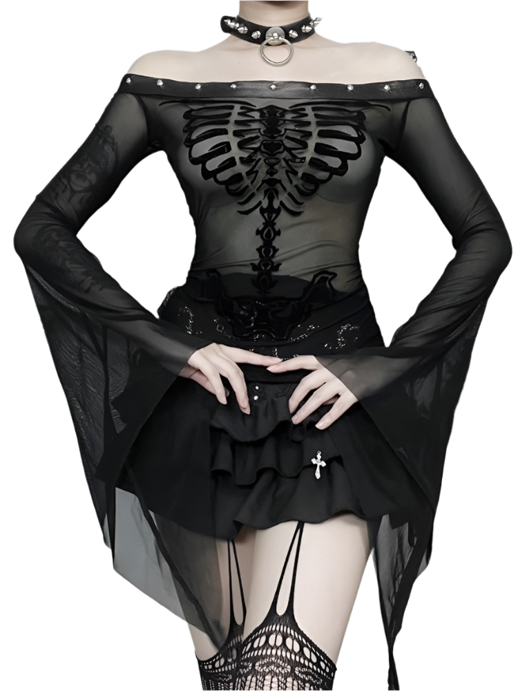 Sheer Off Shoulder Top with Flared Sleevez