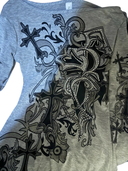 Grey Off shoulder Y2K Top