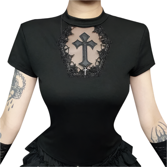 Dark Gothic T-shirt wirg Cross Emblem