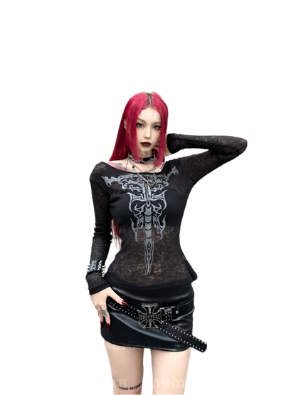 Cybersigilism Mesh Top with long Sleevez