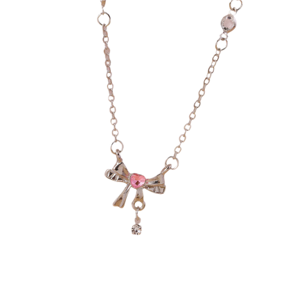 Delicate Crystal Pink Heart Necklacez