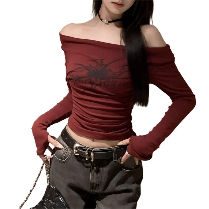 Off Shoulder Red T-shirt