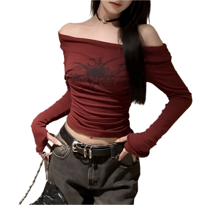Off Shoulder Red T-shirt
