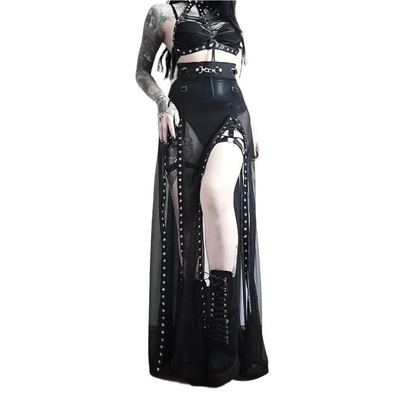 Maxi Mesh Skirt with Large Slitz