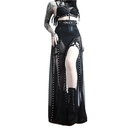 Maxi Mesh Skirt with Large Slitz