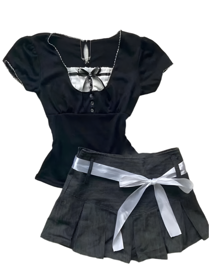 Pleated Mini Skirt with Top