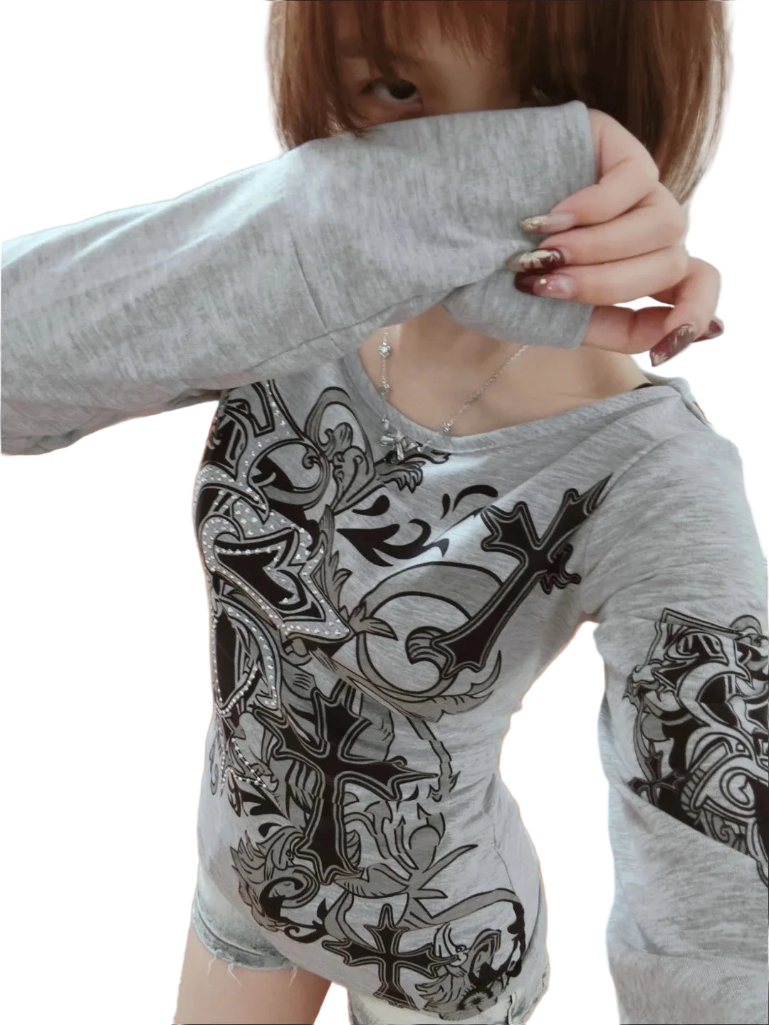 Grey Off shoulder Y2K Top