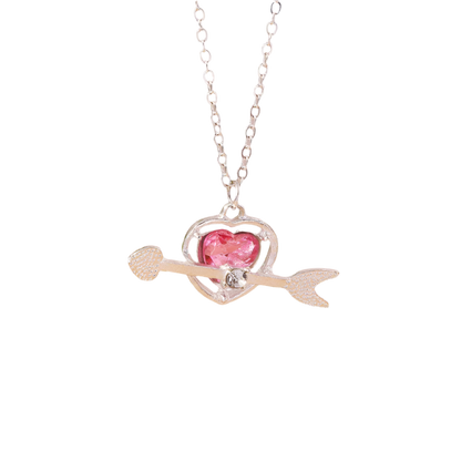 Delicate Crystal Pink Heart Necklacez