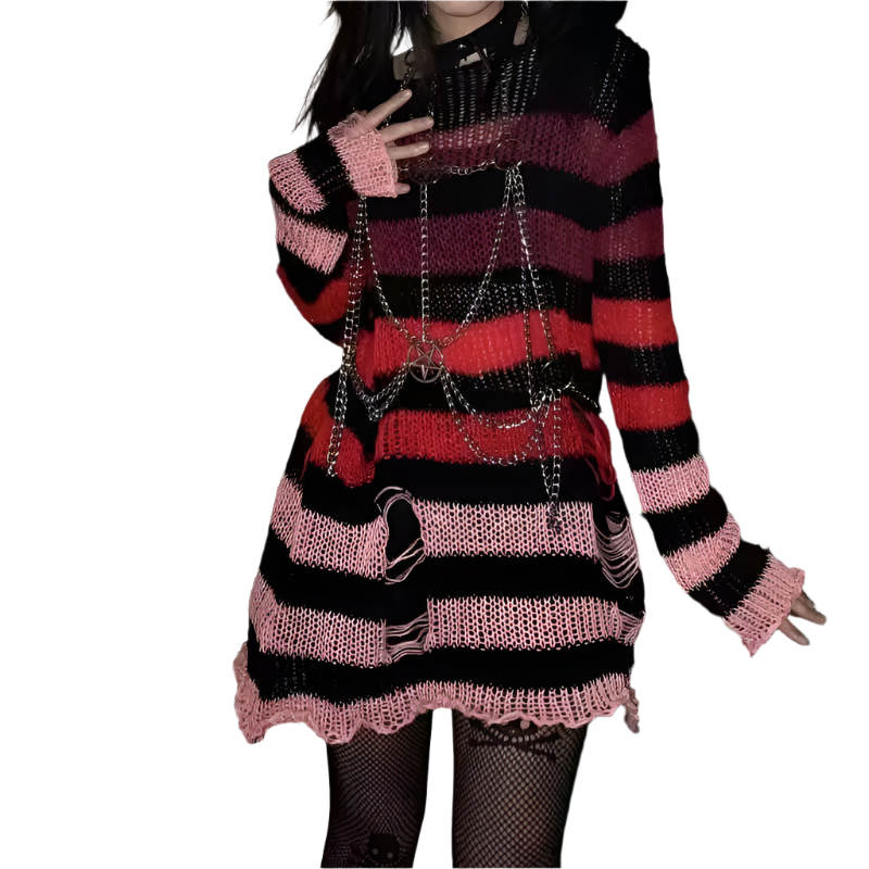 Multi Colour Long Length Distressed Jumperz