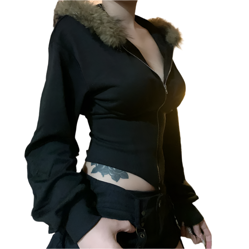Tight Jacket with Fur Trim Hood
