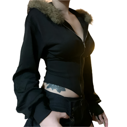 Tight Jacket with Fur Trim Hood