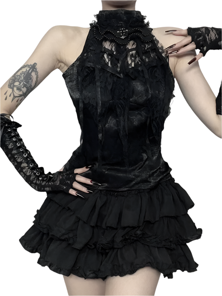 Lace Halter Neck Tank Top