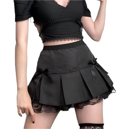 Pleated Mini Skirt with Bows