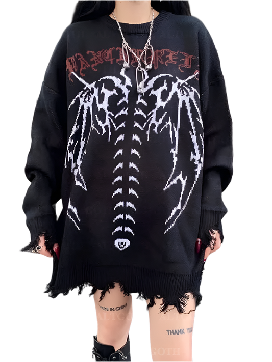 Cyber Skeleton Sweater with Distressed Hem