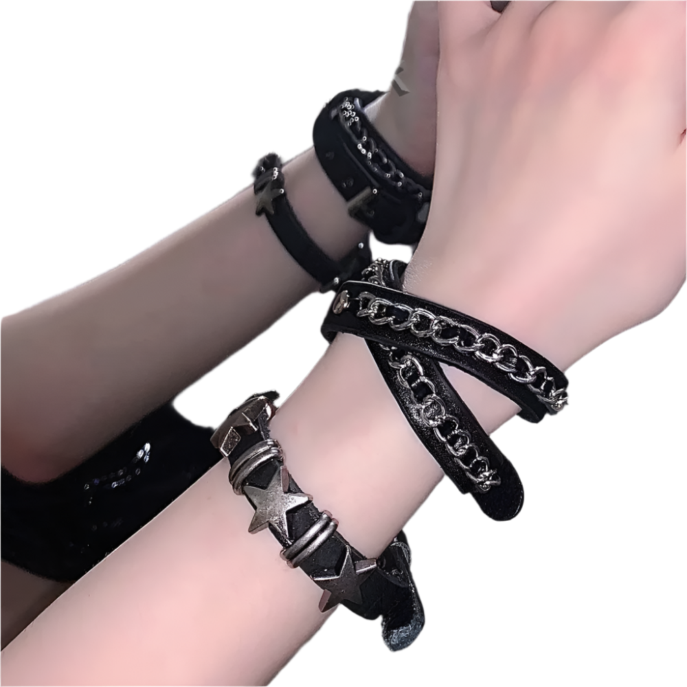 Leather Braceletz with Pendant + Chain Accessories