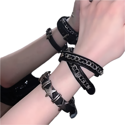 Leather Braceletz with Pendant + Chain Accessories