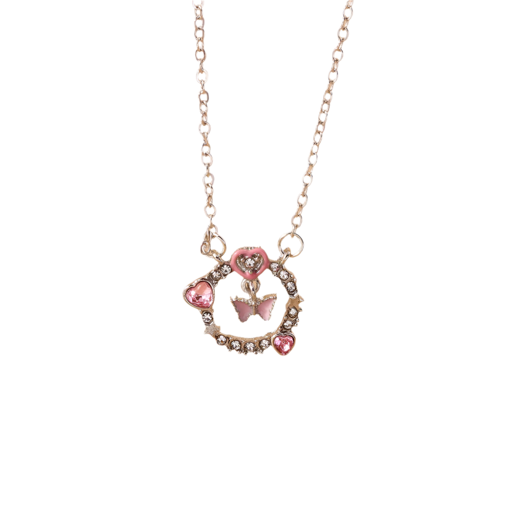 Delicate Crystal Pink Heart Necklacez