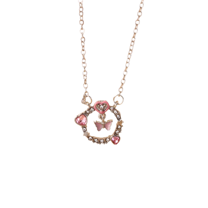 Delicate Crystal Pink Heart Necklacez