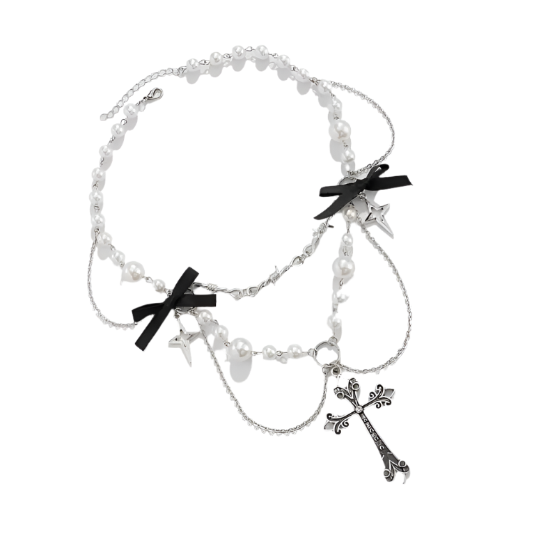 Pearl Choker with Bowz and Cross
