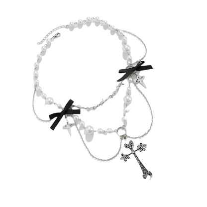 Pearl Choker with Bowz and Cross