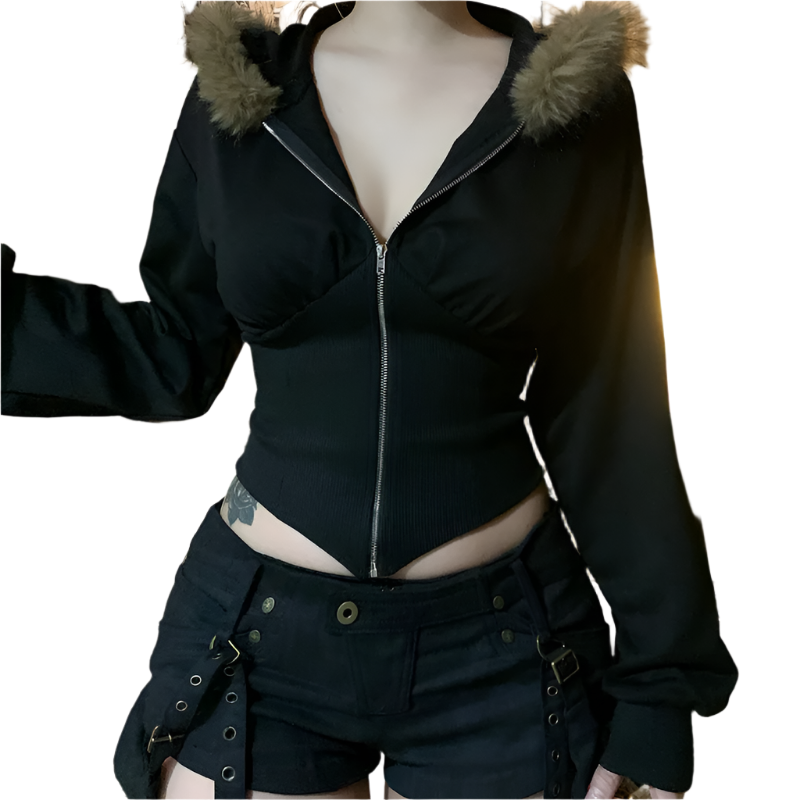 Tight Jacket with Fur Trim Hood