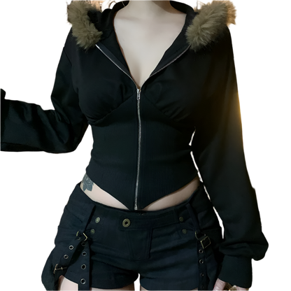 Tight Jacket with Fur Trim Hood