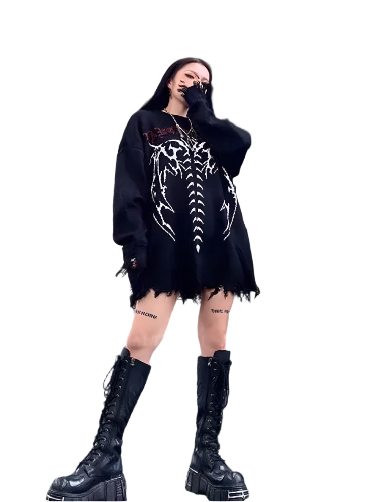 Cyber Skeleton Sweater with Distressed Hem