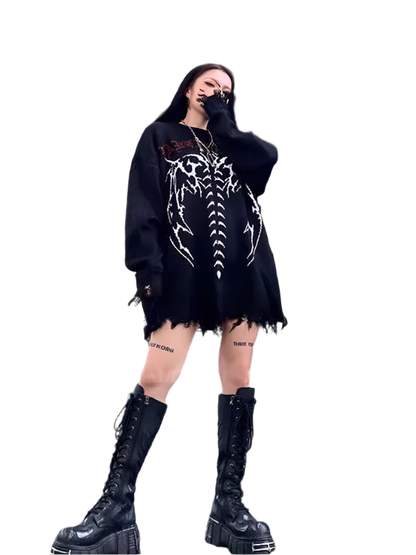 Cyber Skeleton Sweater with Distressed Hem