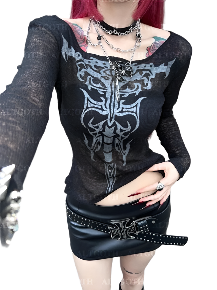 Cybersigilism Mesh Top with long Sleevez