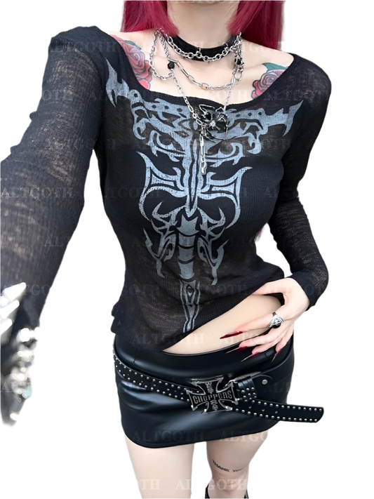 Cybersigilism Mesh Top with long Sleevez