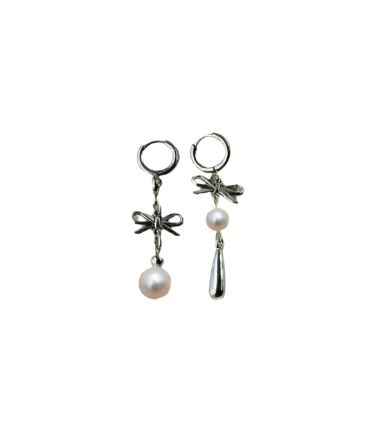 Silver Bow Drop Earringz