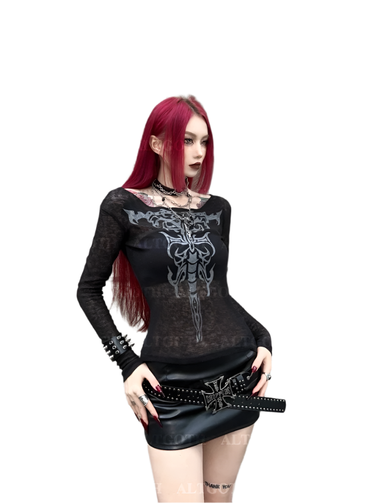 Cybersigilism Mesh Top with long Sleevez