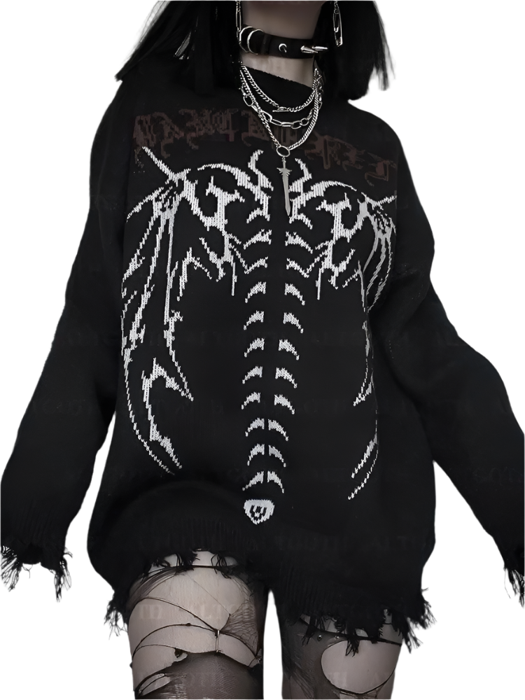 Cyber Skeleton Sweater with Distressed Hem