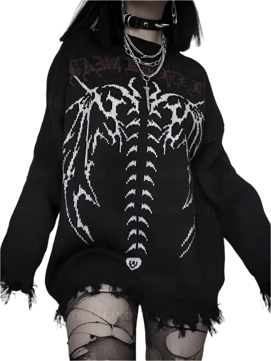 Cyber Skeleton Sweater with Distressed Hem
