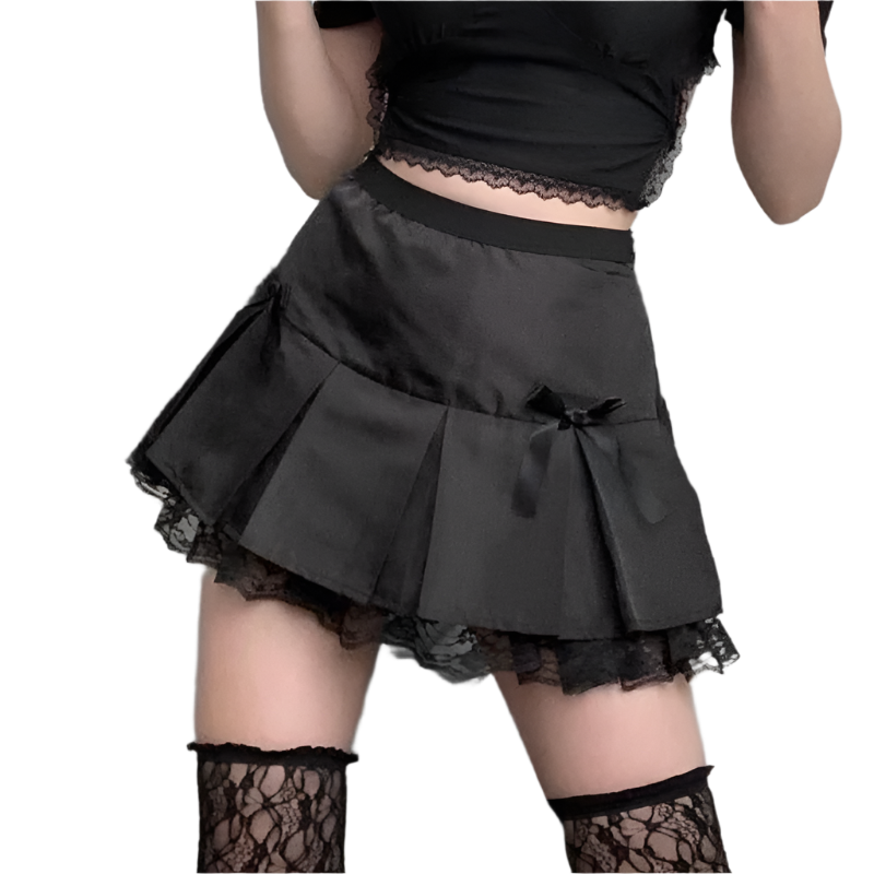 Pleated Mini Skirt with Bows