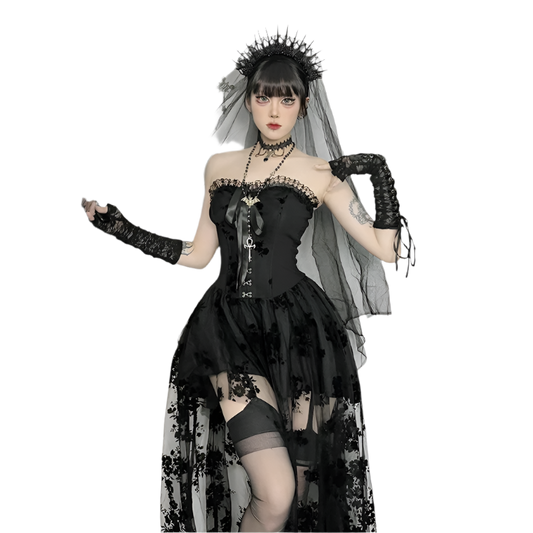 Corset Dress with Flowery Mesh Layerz