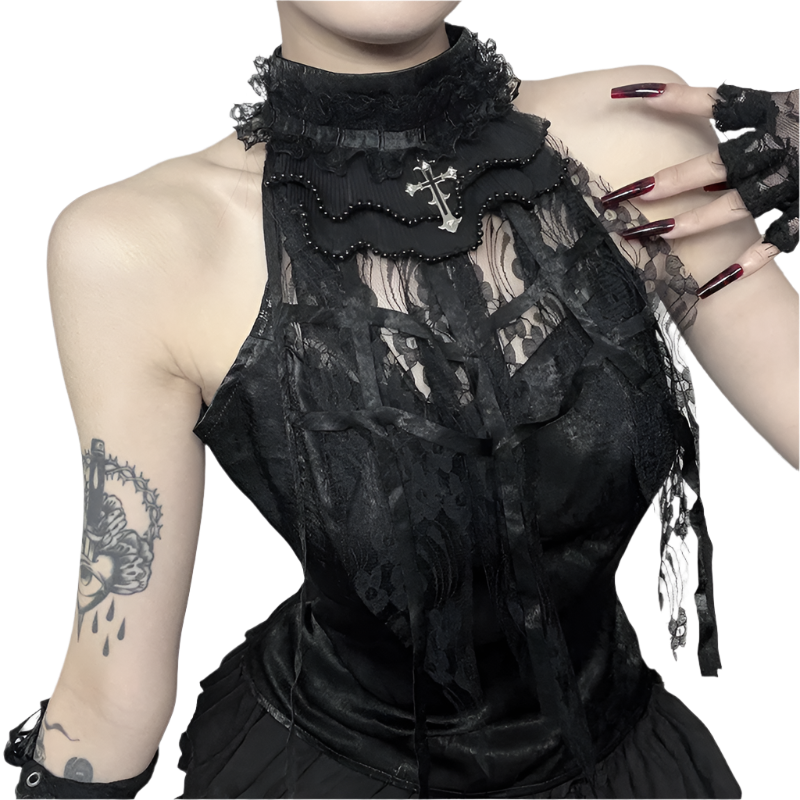 Lace Halter Neck Tank Top