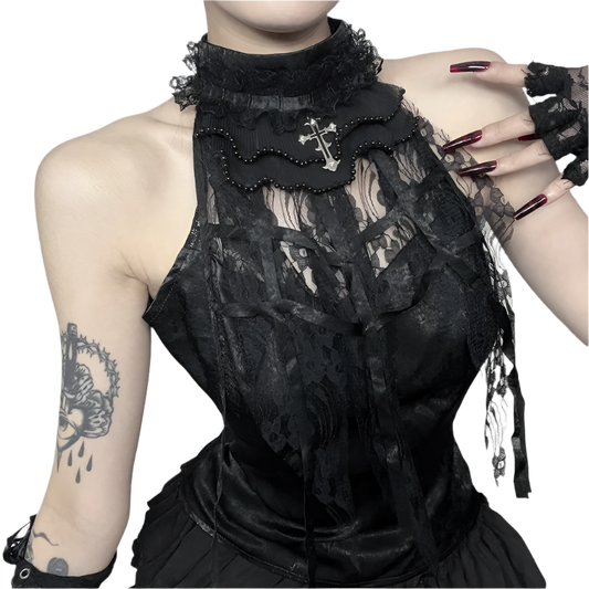 Lace Halter Neck Tank Top