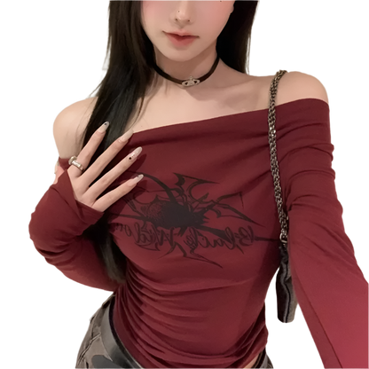 Off Shoulder Red T-shirt
