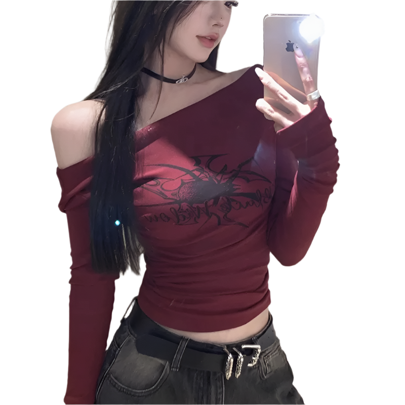Off Shoulder Red T-shirt